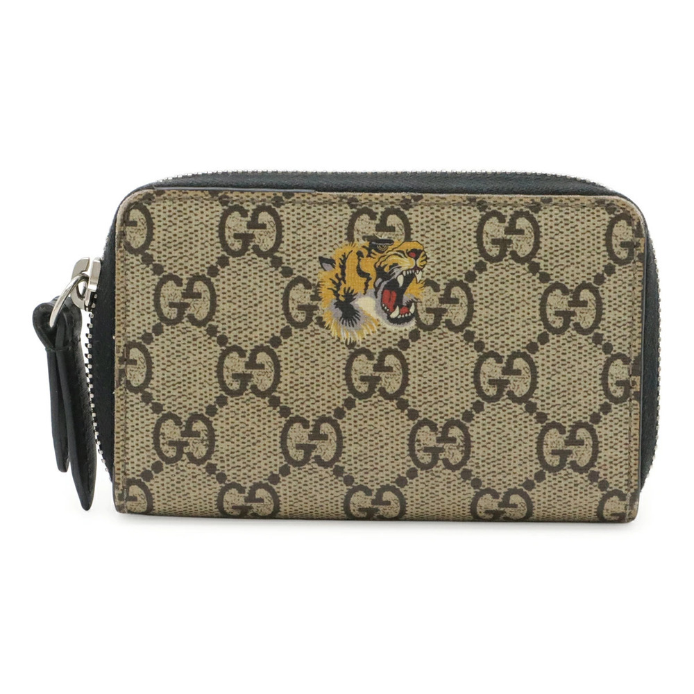Gucci Bestiary GG Supreme Round Zipper coin case Wallet Purse Tiger Beige Cream
